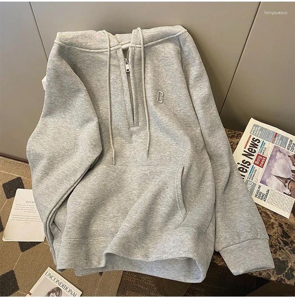 Kadın Hoodies Yarım Zip bile Sweatshirts Kadınlar 2024 Bahar Modelleri Gevşek Yüz Kazak Üst Ceket