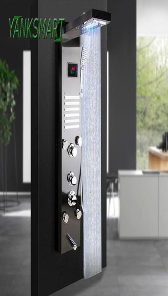 Níquel cepillado negro pantalla Digital Panel de ducha columna LED lluvia cascada Spa Jets grifo mezclador de baño juegos de baño 6876972