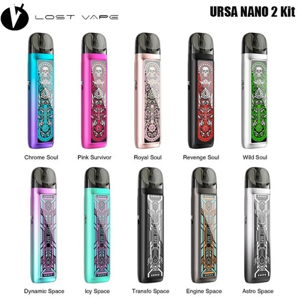 Orijinal Lostvape Ursa Nano 2 Kit Vape 22W 900mAh Pil 2.5ml Ursa Kartuşu 0.6ohm/0.8ohm Ayarlanabilir Hava Akışı Kontrol E Sigara