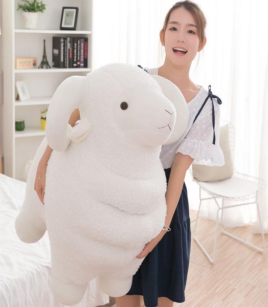 Dorimytrader gigante bonito ovelha branca brinquedo de pelúcia kawaii animais cabra boneca travesseiro para presente infantil deco teacing prop 60cm 80cm DY50552145818