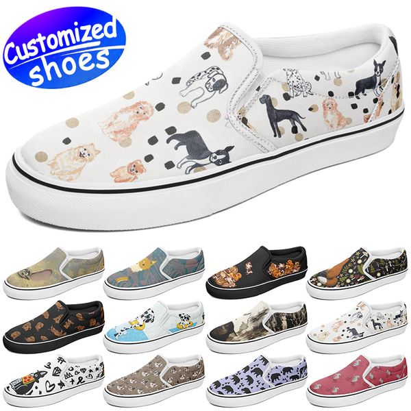 Maßgeschneiderte Schuhe mit Gummiband, Sternliebhaber, SLIP ON, DIY-Schuhe, Retro-Freizeitschuhe, Herren-Damen-Schuhe, Outdoor-Sneaker, Gekritzel-Hund, Schwarz, Weiß, große Größe, EUR 29–49