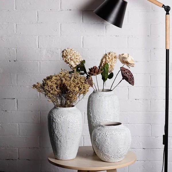 Vasen Retro Jingdezhen Keramik Vase Große Boden Blumentopf Luxus Weiß Nordic Moderne Wohnkultur Wohnzimmer Dekoration