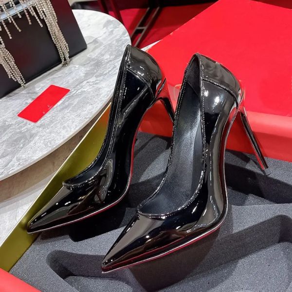 Primavera outono novos modelos stilettos pontiagudos preto sexy commuter sapatos de luxo designer de couro vermelho sapatos de casamento sapatos de festa tamanhos 35-43 + caixa