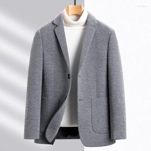 Ternos masculinos 2024 roupas de marca homens manter quente no inverno casaco de pano de lã/masculino fino ajuste moda casual terno de lã tamanho S-4XL estilo britânico