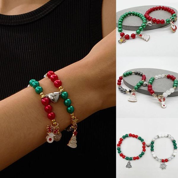 Link-Armbänder, 2 Stück, Herz-Magnet-Set für Liebhaber, Weihnachtsmann, Baum-Anhänger, Paar-Armband, Freundschaft, Modeschmuck, Weihnachtsgeschenk