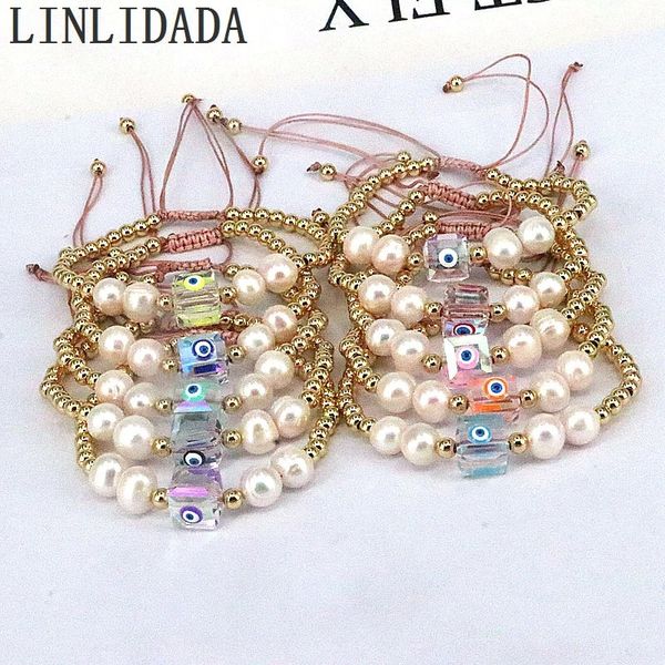 10 Stück Buntes Augen-Emaille-Armband Perle Goldfarbe Perlenarmbänder für Frauen Mode Kristall Glücksaccessoires Schmuck 240104