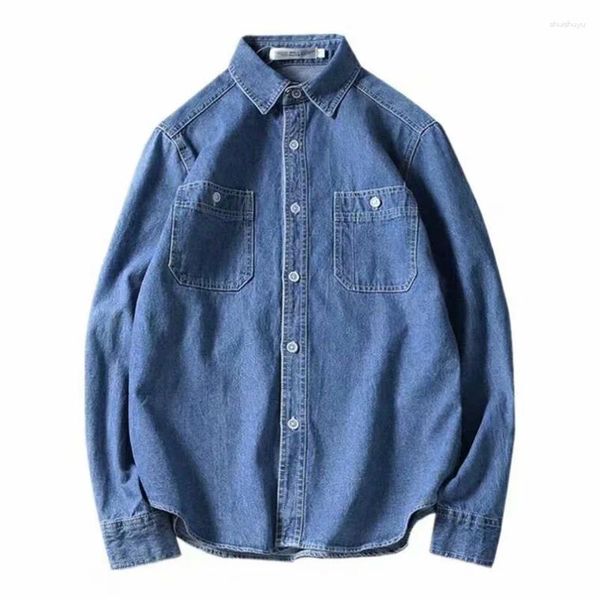 Männer Casual Hemden Vintage Denim Hemd Männer Langarm Jean Jacke Japanische Streetwear Baggy Oberbekleidung 2024 Mode Herren Kleidung