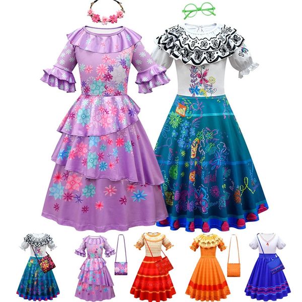 Mädchen Kleid für Kinder Encanto Mirabel Madrigal Cosplay Kostüm Kostüme Karneval Halloween Prinzessin Party Up 240104