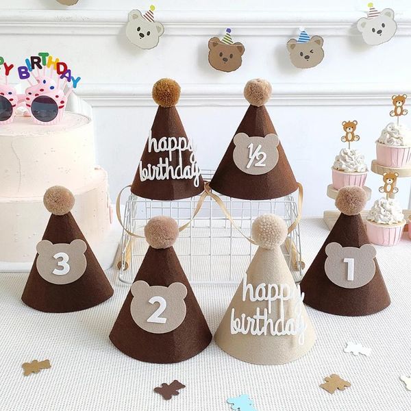 Parti Dekorasyon Ayı Doğum Günü Şapka Kek Topper Kahverengi Balon DIY Bebek Duş 1. 2. 3. Yıllık Mutlu Malzemeler