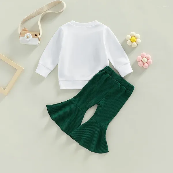 Set di abbigliamento Completi da bambina per la giornata irlandese Top a maniche lunghe con stampa di lettere e pantaloni a zampa elastica Set graziosi vestiti in 2 pezzi