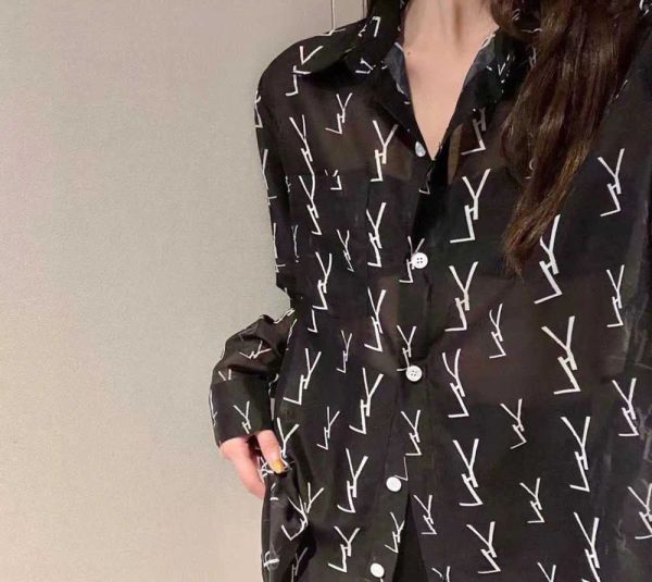 Camicette larghe da donna firmate parigi Camicie camicia traslucida sexy taglie forti Manica lunga casual Canali di alta qualità