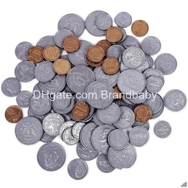 Suprimentos Halloween Suprimentos Jogar Dinheiro Moeda 100 Pçs/set Pennies 20 Cada Um De Um Cent Nickles S E Quarters Halfdollars Plástico Falso Para Crianças