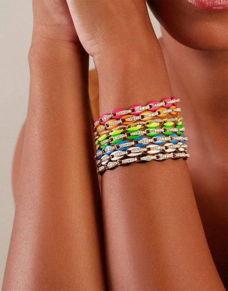 Link pulseiras colorido bloqueio tênis pavimentado cz zircônia pastel esmalte pulseira para mulheres banhado a ouro cor moda conjuntos de jóias