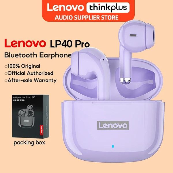 Kulaklıklar Orijinal Lenovo Lp40 Pro Tws Kulaklık Bluetooth Kablosuz 5.1 Spor Gürültü Azaltma Kulaklıkları Dokunma Kontrolü 250mah Kulakbuds Yeni