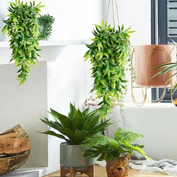 Flores decorativas planta artificial realista plástico pendurado simulação verde persa samambaia folhas videira parede macia varanda casamento casa