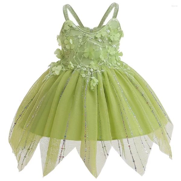 Kız Elbiseler Çocuklar Elf Stil Mesh Patchwork Prenses Elbise Kelebek Kanatları Yeşil Kostüm Susuklu Kabarık Etek Cosplay Hall Beenwen Party