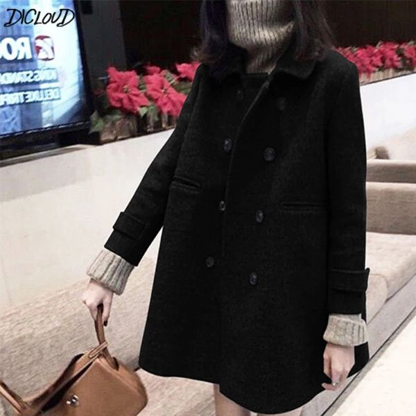 DICLOUD Schwarz Mantel Winter Zweireiher Damen Korea Marke Designer Kleidung Lange Jacken Frau Mode Oberbekleidung 240103