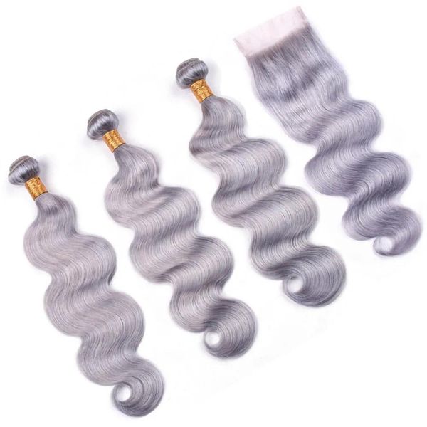 Aplique de cabelo humano malaio, cor cinza, ondulado, com fecho, prateado, ondulado, virgem, com fechamento frontal de renda