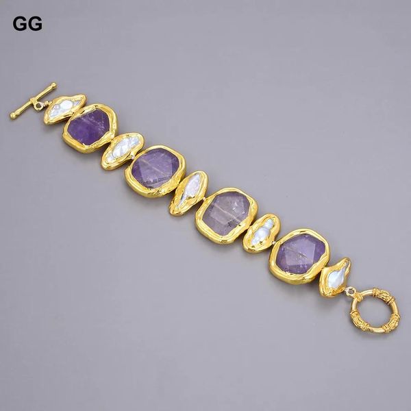 Pulseira Guaiguai Jóias Pedra Natural Água Doce Branco Biwa Pérola Ametista 24 KT Pulseira de Ouro 8