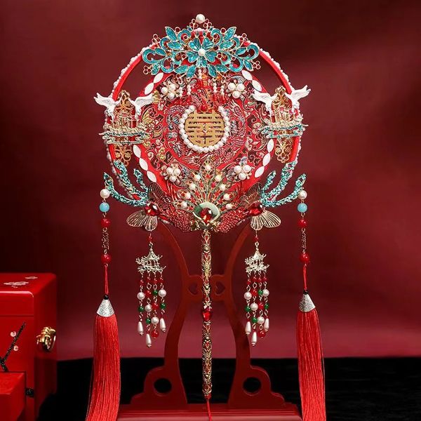 Ventilador de grupo de novia de estilo antiguo chino, producto de boda, paquete de material de ventilador Xiuhe DIY que contiene pistola de pegamento 240104