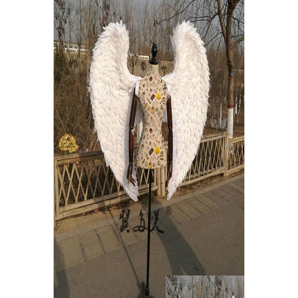 Decoração de festa de alta qualidade cosplay traje adt039s asas de anjo branco decorações de bar de casamento pogal tiro adereços puro handmad dhusw