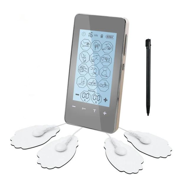 Massageador LCD Touch Screen Tens Unidade Elétrica Terapia de Pulso Estimulador Muscular EMS Massageador, 12 Modos Digital Mini Acupuntura Magnética Therap