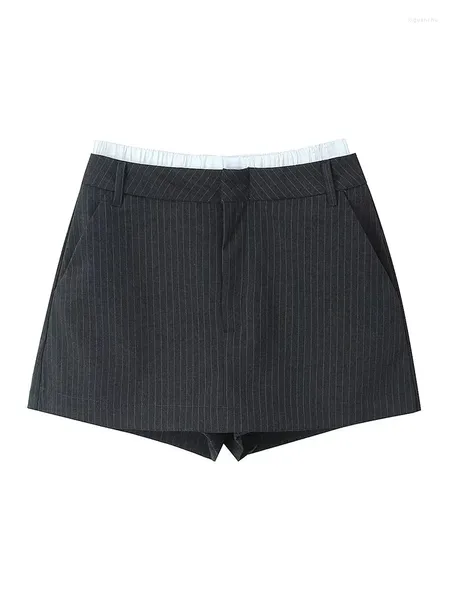 Damen-Shorts, modisch, Patchwork, gestreift, Reißverschluss vorne, Miniröcke, Vintage-Stil, hohe Taille, weiblich, schicke Dame