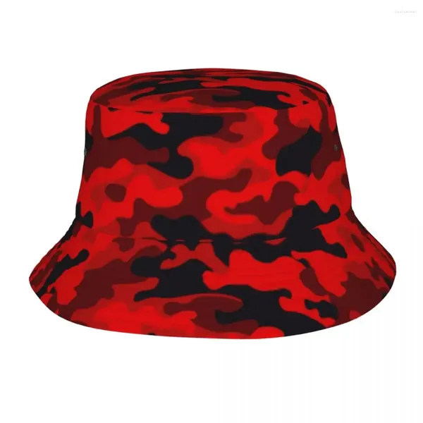 Berets camo camuflagem vermelho balde chapéu panamá crianças bob chapéus ao ar livre outono pescador para pesca de verão unisex bonés