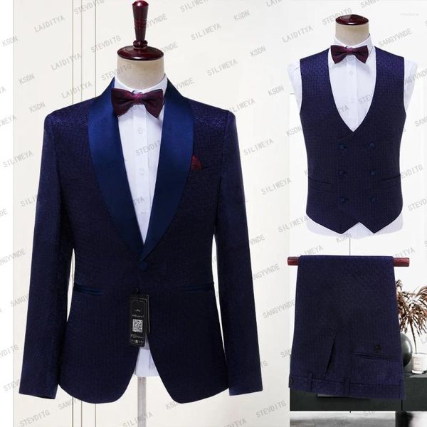 Männer Anzüge 2024 Mode Neueste Design Floral Männer Schal Revers Männlich Hochzeit Formale Bräutigam Party Smoking Kostüm Homme 3 stück Set