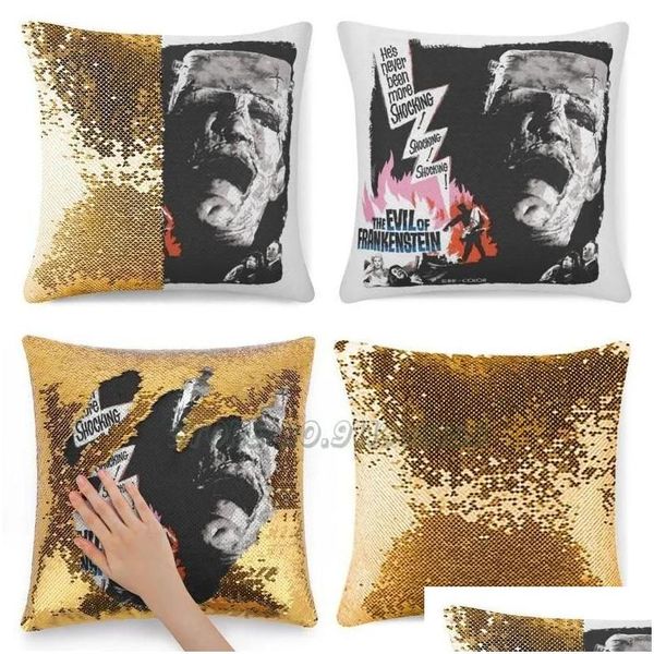 Kissenbezug Frankenstein Shimmer Pailletten Glitzer Kissenbezug Horror Terror Vintage Retro Filme Classic Ct Movie Drop Delivery Home G Dhzim