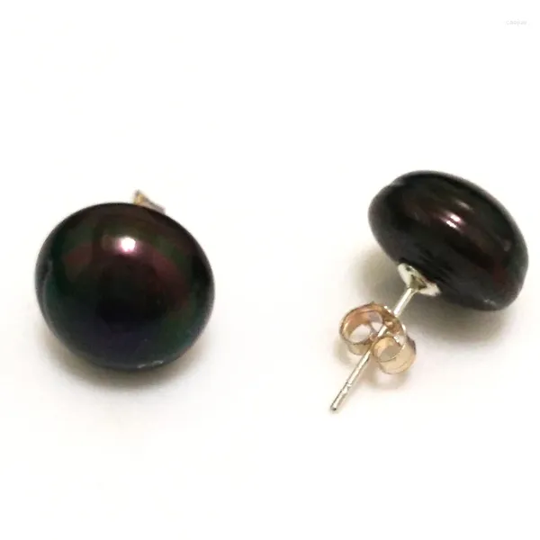 Orecchini a bottone Orecchino in argento sterling con perla d'acqua dolce coltivata naturale nera da 12-13 mm