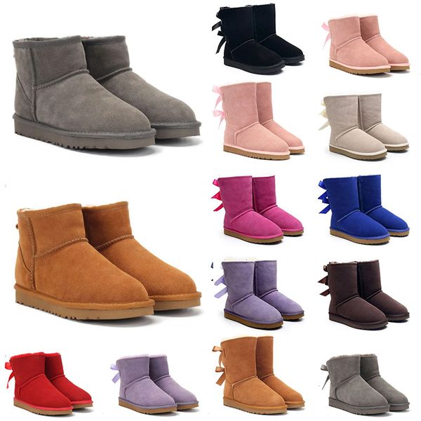 Plate-forme 2024 Luxurys Designer Marca Botas de Neve Ug Tasman Mulheres Mini Bota Tornozelo Joelho Rosa Bow II Cinza Marinho Azul Mulher Botas Ao Ar Livre Mocassins Sapatos