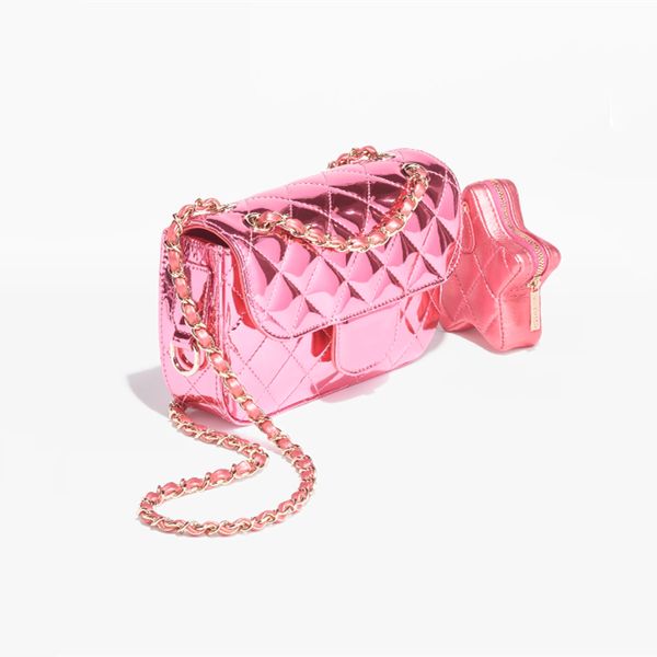 Explosion Damen Mini Flap Bag Star Münzgeldbörse AS4646 AS4647 Geldbörse Spiegelkalbsleder Metallic-Kalbsleder Goldfarbenes Metall Rosa Luxuriöse Designertheke mit Box-LOGO