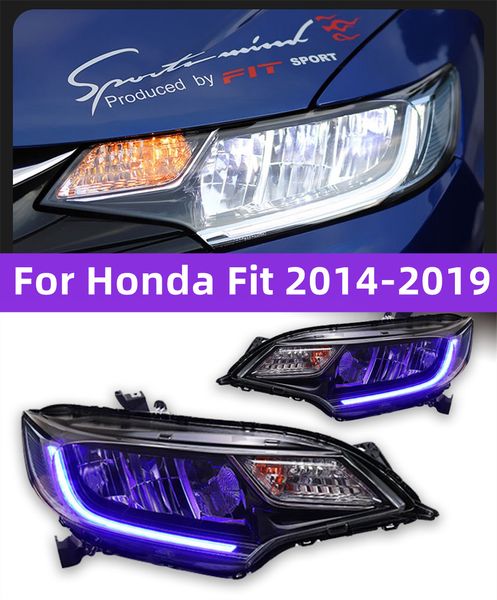 Para honda fit jazz 2014-20 19 conjunto de luzes do carro todos os faróis dianteiros led anjo olho hid bi xenon farol acessório