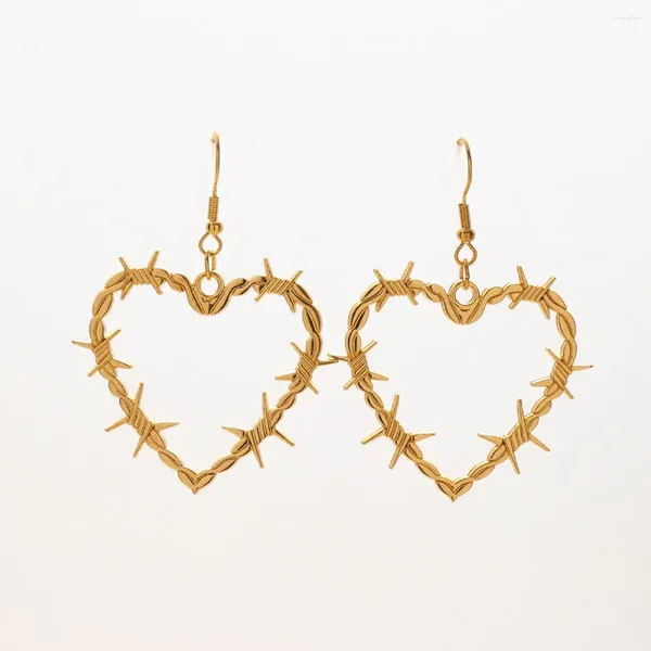 Orecchini pendenti con spina gotica a forma di cuore per le donne Gioielli semplici personalizzati in rete metallica color oro