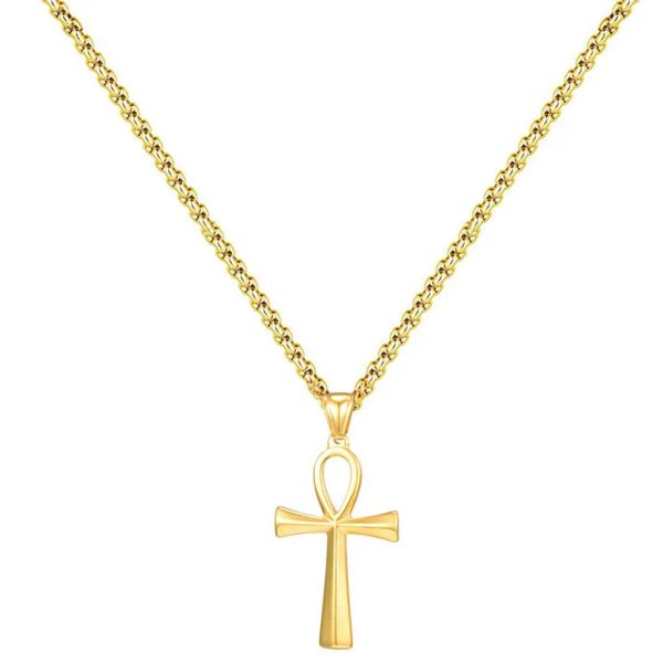 Moda egípcia pequena ankh cruz pingente colar para mulheres cor dourada 14k colar de ouro amarelo egito jóias