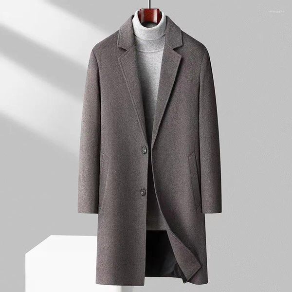 Trench da uomo Cappotto invernale lungo in lana Versione coreana maschile della tendenza in cashmere di alta qualità addensato in stile britannico