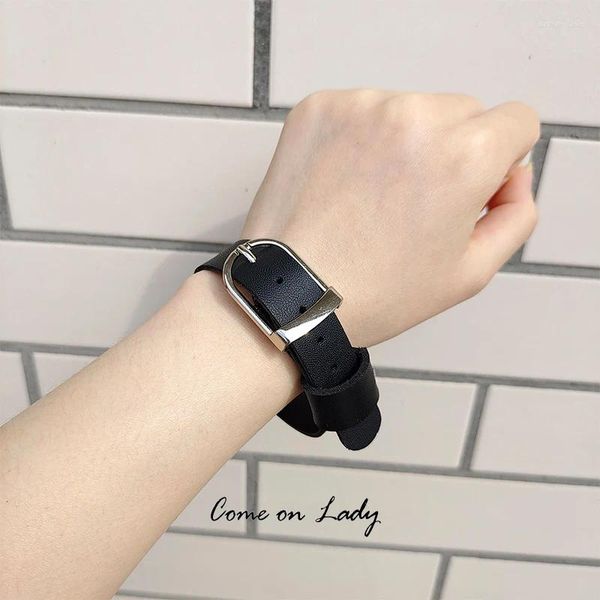 Charme pulseiras preto pu couro pulseira simples pulseira manguito goth gótico bar punk mulheres homens braçadeiras cosplay pode ser ajustado jóias