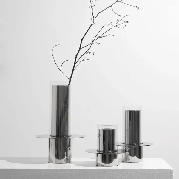 Vasos modernos luz de luxo metal vidro florista el modelo sala reunião estudo vaso ornamento decoração para casa