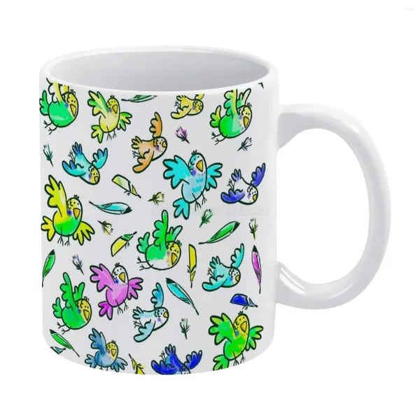 Tazze Budgerigar-uccelli colorati Tazza bianca Tazza da tè in ceramica da 11 once Caffè Amici Regalo di compleanno Uccello colorato Budgie Frien