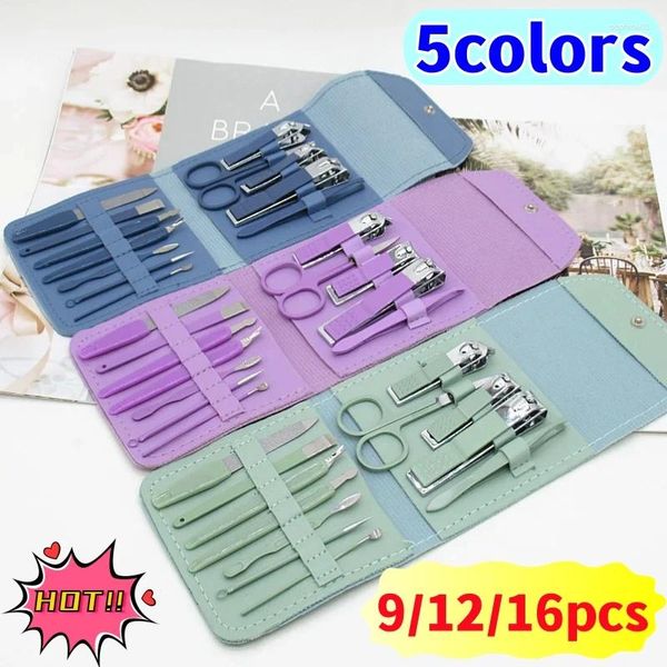 Kit per nail art 9/12/16 pezzi Clipper Set Clipper Pinze per bellezza Coltello per pedicure Scoop per orecchie Accessori per la pelle morta Strumenti per manicure