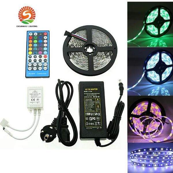 Conjunto completo de tiras à prova d'água 5m 300led 5050 smd rgbw rgbww flexível luz de tira led 60leds/m kit de iluminação de tira de luz de tubo de fita led