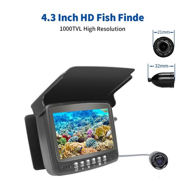HD 1000TVL подводная камера для зимней рыбалки 43-дюймовый IPS-экран эхолот с 8 инфракрасными лампами может включать и выключать эхолот 240104