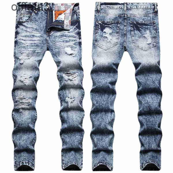 calça jeans roxa masculina outono e inverno marca de moda high-end rasgada versão coreana dos homens tendência de cor clara elástica pés pequenos grandes calças finas