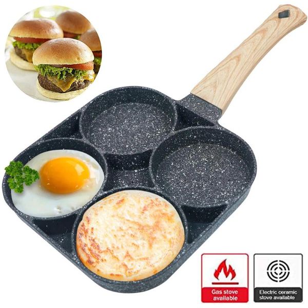 Сковороды для яиц, сковорода с антипригарным покрытием, посуда для блинов, 4 отверстия, бургер, ветчина, подходит для газовой плиты, индукционная плита