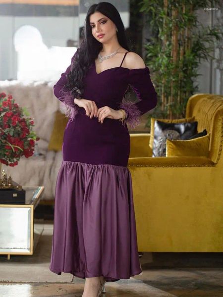 Ethnische Kleidung Indien Dubai Abaya Party Kleid für Frauen Sexy Slash Neck Feder Ballkleid Vestidos Hochzeit Prom Abend Marokko kaftan