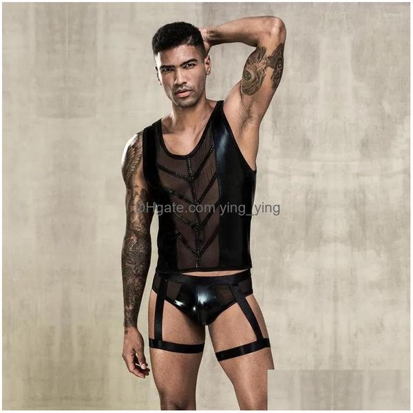 Reggiseni Imposta Uomo Gioco di ruolo Biancheria intima sexy maschile Marito Abiti esotici Club Party Indumenti da notte Cosplay Uniforme Gay Bar Costume da ballo Outfi Dh2Vo