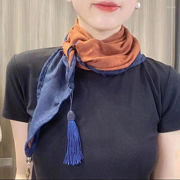 Schals Kontrastfarbe Baumwolle Leinen Schal Weiche Dame Dünne Pashmina Hijabs Koreanische Kurze Quaste Anhänger Tücher Wraps Mode-Accessoires