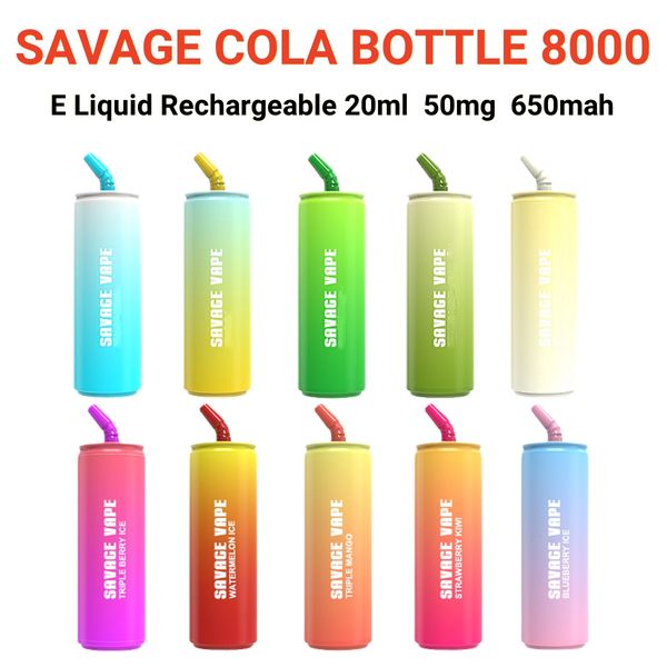Savage Vape Cola Garrafa 8000 vapes puff bar Armazém da UE em estoque Descartável 20ml Pré-preenchido 650mAh Bateria recarregável Vapers 50mg Cigarro eletrônico