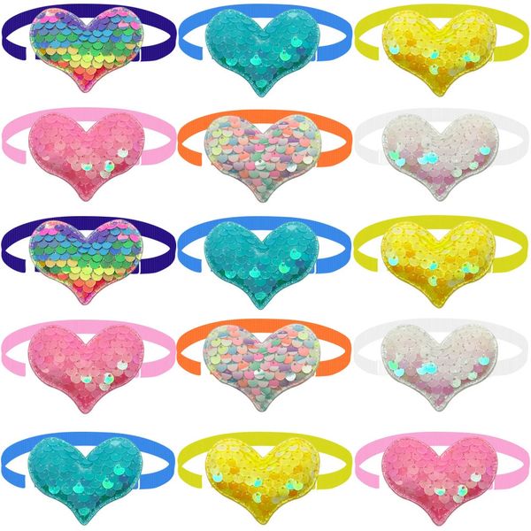 50/100 Stück Valentinstag kleine Hundekatze Schleifen Halsband Herz Stil Bling Fliege Hundeschleifen Zubehör Haustier Katze Pflegezubehör 240103